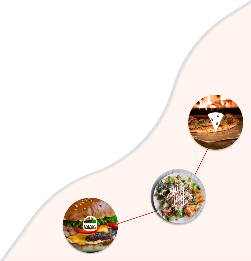obrázek pizzy, burgeru a salátu