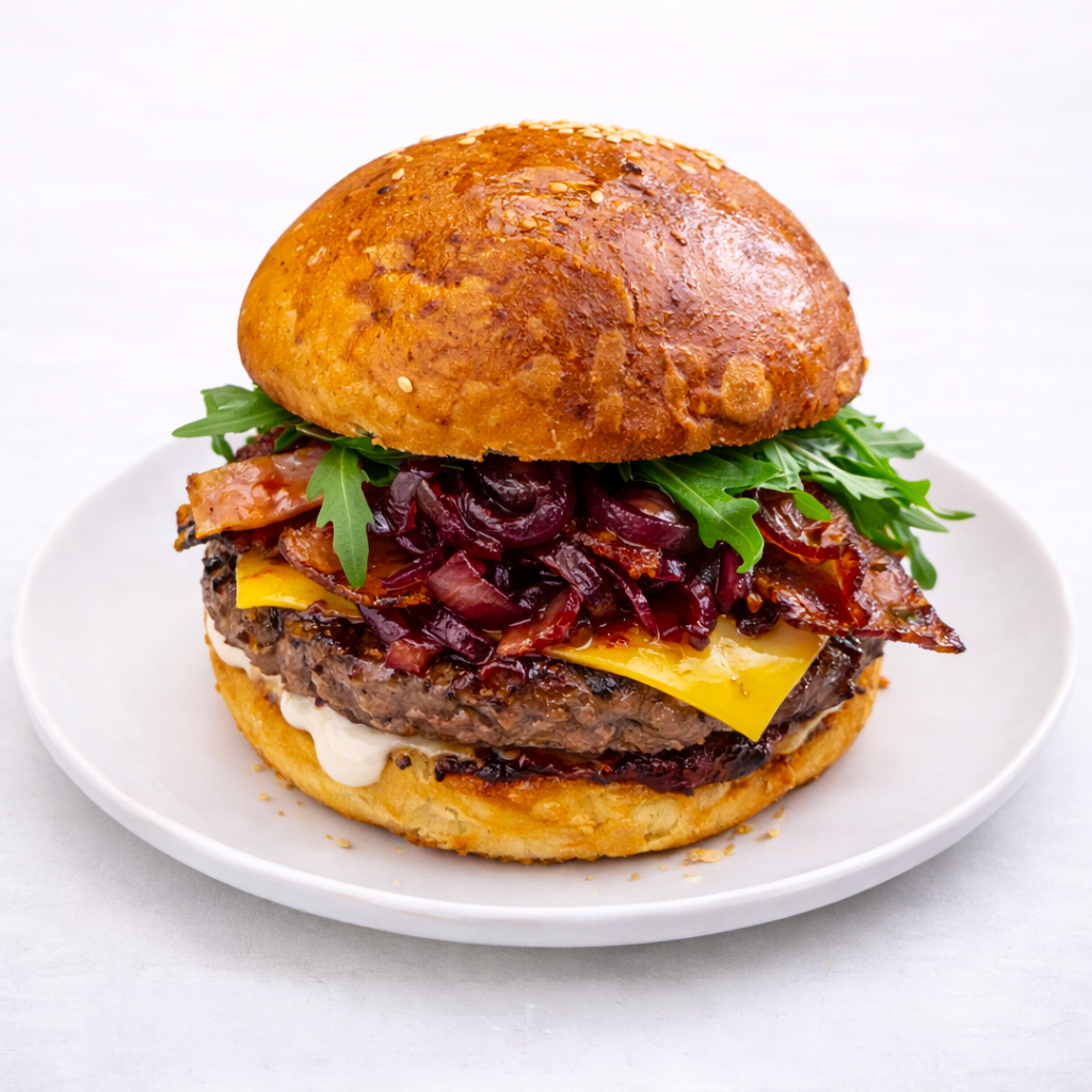 Burger s karamelizovanou cibulkou